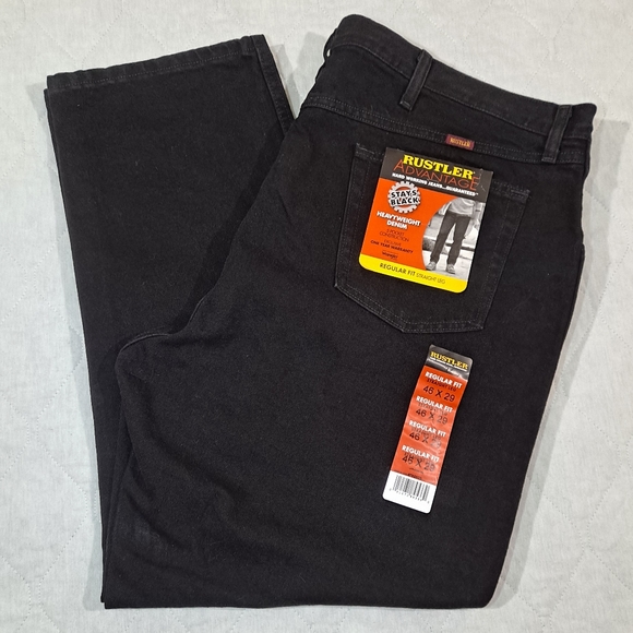 "NWT" Rustler Advantage Regular Fit Jeans Men's 46x29 Black Heavyweight Denim - Picture 1 of 12